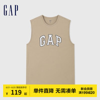 Gap男女装2024夏季字母印花logo无袖背心宽松叠穿上衣465657 卡其色 180/100A (XL)亚洲尺码