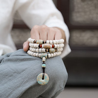 彩荷星月菩提子108颗佛珠文玩手串海南菩提根原籽A++正月高密顺白男女手链项链 寿山石款约10*8mm 