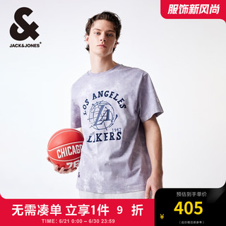 杰克·琼斯（JACK&JONES）春夏男士NBA联名款水洗扎染刺绣贴布短袖T恤男装224301030 薰衣草紫C39 165/88A/XS