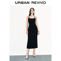 URBAN REVIVO 女长款吊带连衣裙 UWJ740047 正黑 XL