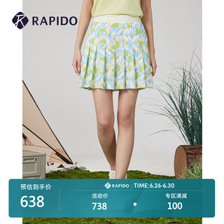 Rapido 雳霹道 2024年春夏女士O系列印花短裙休闲时尚半身裙CP4477O39 绿色 155/62A