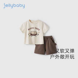 JELLYBABY【2024夏季】男童休闲套装宝宝短袖短裤夏装儿童两件套夏 杏色 120CM