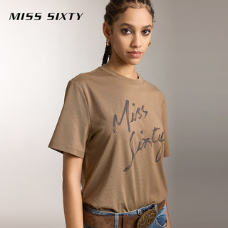 MISS SIXTY2024秋季短袖T恤女圆领字母印花含莫代尔简约基础 啡色 XS