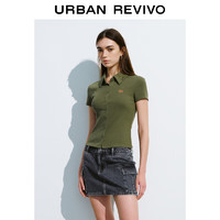 URBAN REVIVO 女士修身正肩短袖T恤 UWL440189 草绿 M