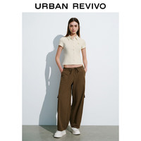 URBAN REVIVO 女士修身正肩短袖T恤 UWL440189 粉白 XL