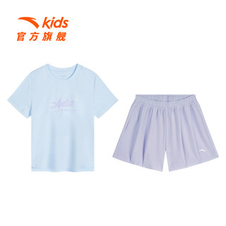 ANTA 安踏 儿童装女童套装夏装2024新款透气可爱圆领T恤短裤舒适两件套