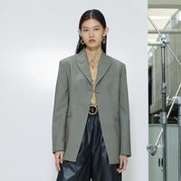 女士枪驳领宽肩宽松小千鸟格西装外套女