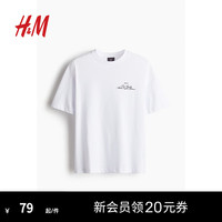 H&M男装2024夏季棉质休闲宽松版印花T恤1227157 白色/Los Angeles 175/100