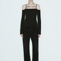 URBAN REVIVO 女士潮流辣妹一字露肩修身长袖T恤 UWJ440065 黑色 L