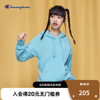 Champion冠军秋季摇粒绒甜美刺绣蓝色加厚连帽卫衣休闲上衣女 湖蓝色 XL