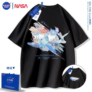 NASA STONE联名短袖t恤男夏季潮流宽松纯棉百搭上衣半袖装夏装 红色 XL码(体重130-150斤)