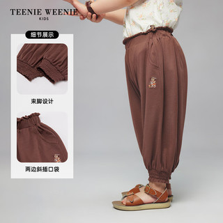 Teenie Weenie Kids小熊童装24夏季女宝宝花朵印花束脚长裤 浅卡其色 100cm