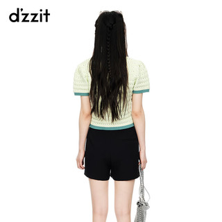 DZZIT地素针织衫2024夏季镂空针织爱心珠片绣上衣女 浅绿色 M