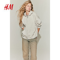 H&M女装卫衣时尚休闲大廓形拉链连帽衫1163118 浅米色 155/76