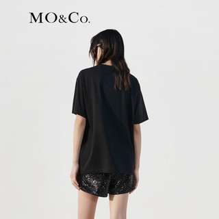 MO&Co.【抗菌防螨】免子印花圆领短袖宽松纯棉T恤上衣上装 黑色-第2批 XL/175
