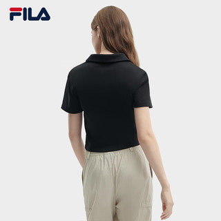 FILA 斐乐女子针织短袖POLO衫2024夏季时尚休闲纯棉上衣 正黑色-BK 180/96A/XXL