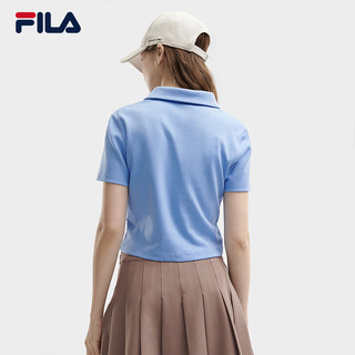 FILA 斐乐女子针织短袖POLO衫2024夏季时尚休闲纯棉上衣 云山蓝-BU 180/96A/XXL