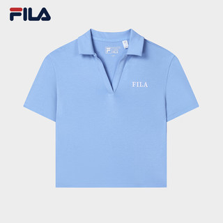 FILA 斐乐女子针织短袖POLO衫2024夏季时尚休闲纯棉上衣 云山蓝-BU 180/96A/XXL