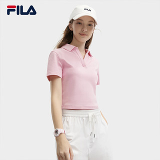 FILA 斐乐女子针织短袖POLO衫2024夏季时尚休闲纯棉上衣 娇羞粉-PK 155/76A/XS