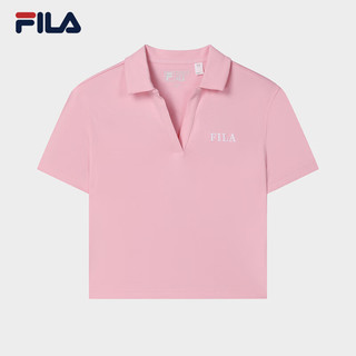 FILA 斐乐女子针织短袖POLO衫2024夏季时尚休闲纯棉上衣 娇羞粉-PK 185/104A/XXXXL