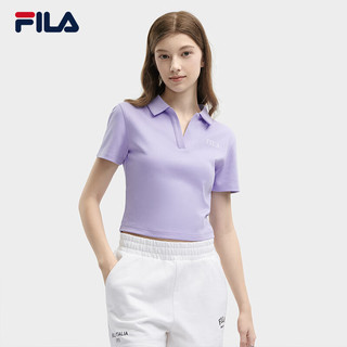 FILA 斐乐女子针织短袖POLO衫2024夏季时尚休闲纯棉上衣 奶芋紫-PU 185/104A/XXXXL