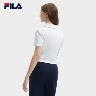 FILA 斐乐女子针织短袖POLO衫2024夏季时尚休闲纯棉上衣 标准白-WT 175/92A/XL