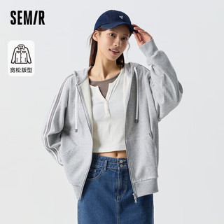 森马（Semir）外套女复古学院风宽松连帽夹克2024春季109124108002 摩登花灰-中花灰00510 M