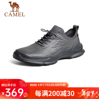 骆驼（CAMEL）休闲透气舒适牛皮轻量男士商务运动鞋 G13S161080 灰色 39 