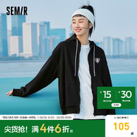 森马（Semir）外套女连帽刺绣上衣宽松落肩慵懒简约风春季女士休闲夹克百搭 黑色90001 170/92A/XL