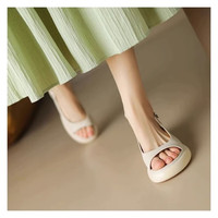  慕芹茹 厚底粗跟 女士凉鞋  米白色 40