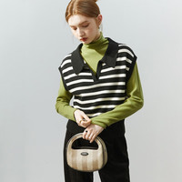 范思蓝恩22FS4449条纹针织马甲女秋冬外搭叠穿毛衣背心 白色 L