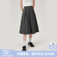 范思蓝恩工装百褶休闲半身裙2024夏季高腰纯色a字半裙18068 炭灰色 XL