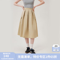 范思蓝恩工装百褶休闲半身裙2024夏季高腰纯色a字半裙18068 卡其色 XS