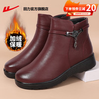 回力棉鞋女鞋加绒加厚老人鞋防滑保暖鞋雪地靴女 酒红色【皮靴】 38