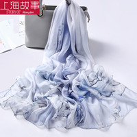 达芬奇密码 丝巾女士真丝围巾春秋披肩桑蚕丝纱巾丝绸沙滩 寒中雾梅