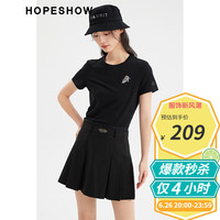 红袖高腰百褶裙夏季女装金属标双腰头高级小众显瘦A字裙 黑050 S