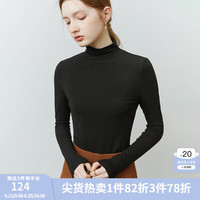 FANSILANEN范思蓝恩22FS4378亲肤软糯半高领修身打底衫女秋冬内搭长袖针织衫 黑色 S