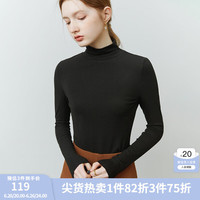 FANSILANEN范思蓝恩22FS4378亲肤软糯半高领修身打底衫女秋冬内搭长袖针织衫 黑色 M