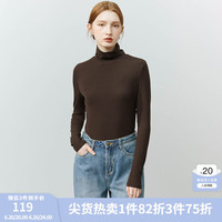 FANSILANEN范思蓝恩22FS4378亲肤软糯半高领修身打底衫女秋冬内搭长袖针织衫 巧克力色 高领 XS