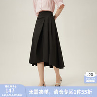 范思蓝恩法式不规则a字半身裙女中长款设计感气质百褶裙24FS12104 黑色 L