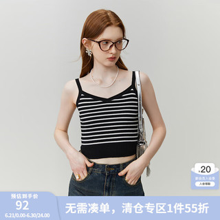 范思蓝恩23FS13360美式条纹吊带背心女短款无袖针织上衣 V领黑底白条纹 XL