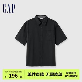 Gap男装2024夏季质感翻领logo口袋短袖衬衫宽松上衣461256 黑色 175/96A(L) 亚洲尺码