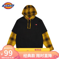 dickies 假两件卫衣男女同款秋季印花格子休闲上衣DK009564 黑色 M 