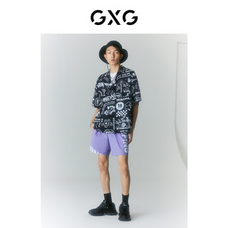 GXG男装 海滨冲浪系列翻领短袖衬衫 2022年夏季 黑色 175/L