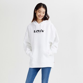 Levi's李维斯同款连帽加绒卫衣经典logo落肩宽松复古 白色 S