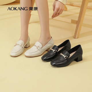 奥康（Aokang）女鞋 季舒适通勤乐福鞋时尚一脚蹬 黑色1232114018 35