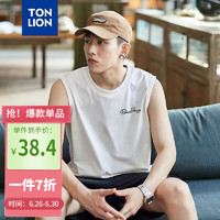 唐狮（TonLion）2024男左胸小文字印花圆领背心 漂白 S 