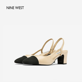 NINE WEST/玖熙复古包头凉鞋女粗跟拼色后空时尚通勤NK208006KK 杏/黑 39 