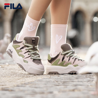 FILA 斐乐女鞋ROSETTA摩登板鞋2024春斑斓鞋运动鞋休闲鞋 山灰色/烟玫瑰粉-MR 36