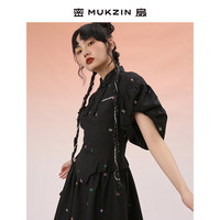 MUKZIN 密扇 春新款占星公园时尚占星主题刺绣连衣裙女春中长款